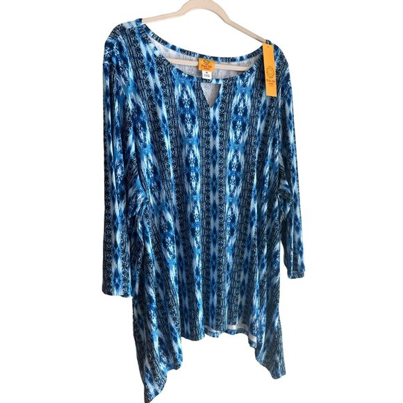 NWT Ruby Rd Women's 4X Blue Abstract Scoop Neck Stretchy Summer Blouse 25.5"x28" - Picture 3 of 9